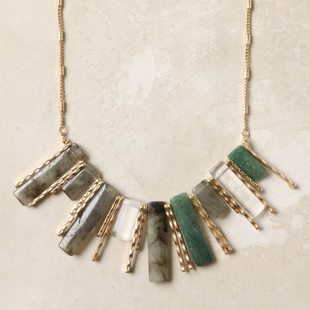 Anthropologie Gold and Green Stone Necklace